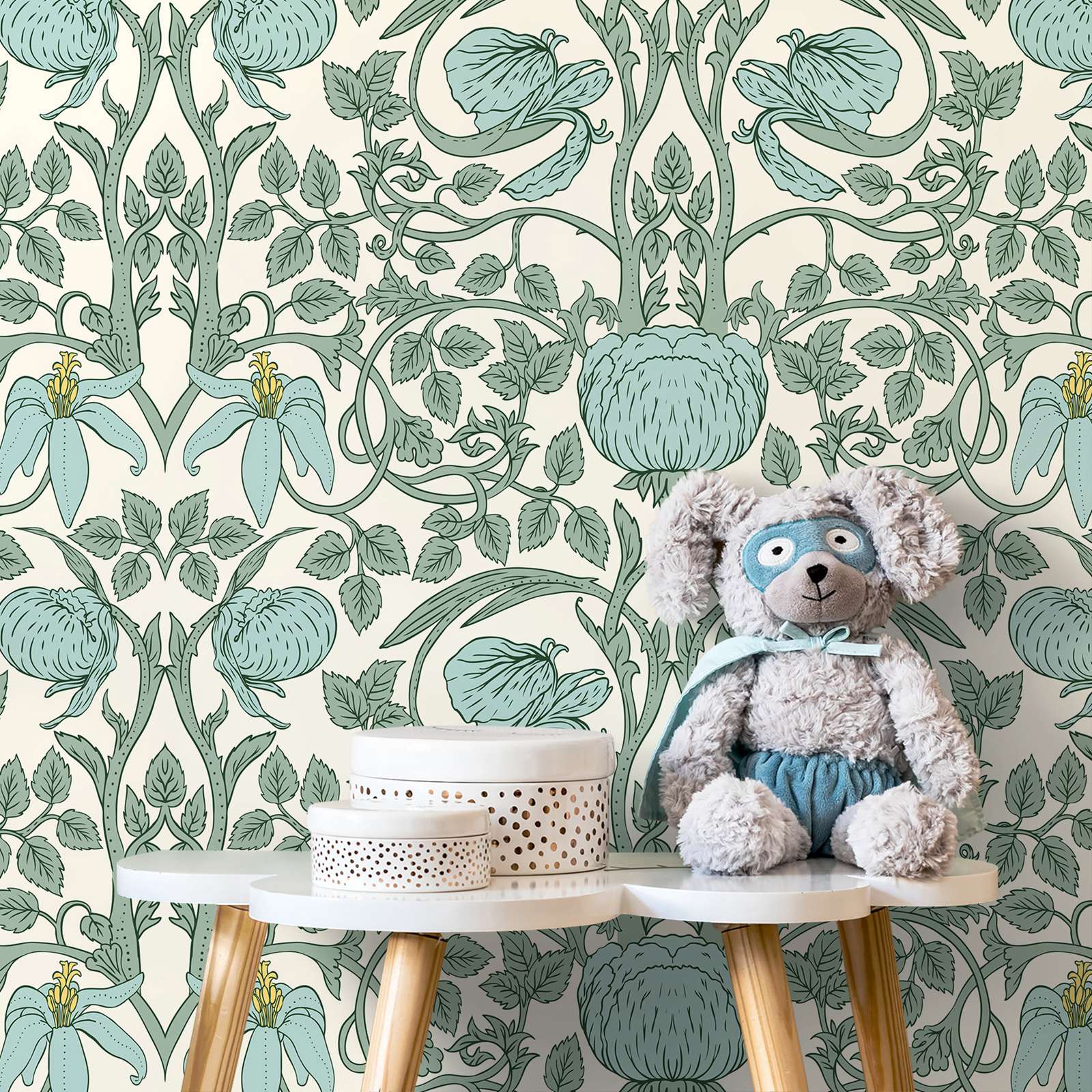Herbal Wallpaper - Tapeta w stylu pastelowego sztuki nowoczesnej,