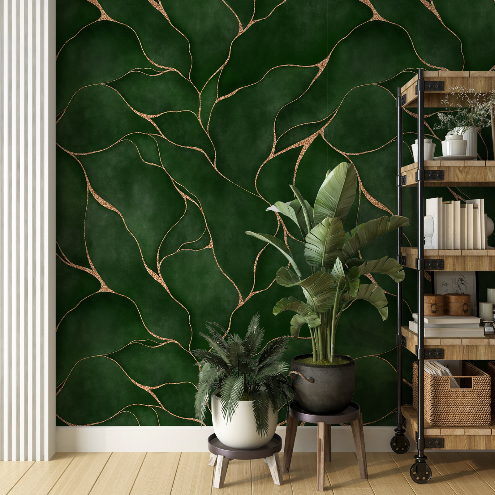 Herbal Wallpaper - Zielone akwarelowe liście tapety ścienne, abstrakcyjny